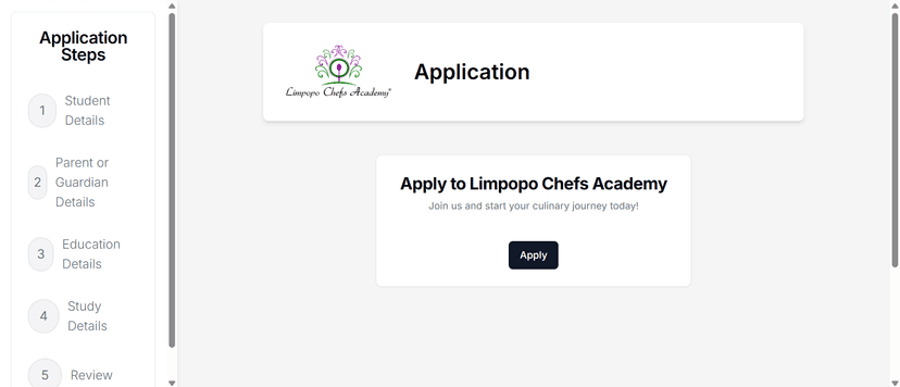 Application portal main interface.