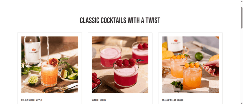 Classic cocktails section showcasing product offerings and recipes.