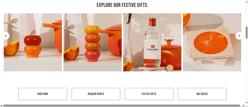 Festive gifts carousel with interactive product display.