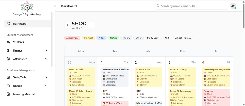 Lecturer dashboard for course management.