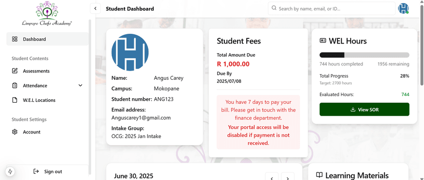 Advanced student dashboard view.